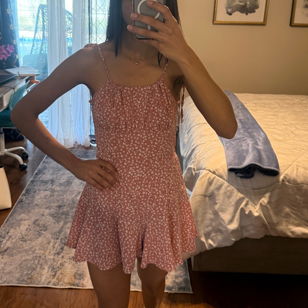 Pink Floral Spaghetti Strap Romper